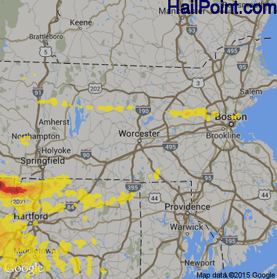 Hail Map for Worcester, MA Region on May 15, 2018 