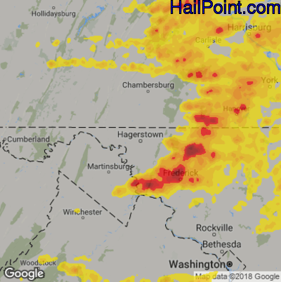 Hail Map for Hagerstown, MD Region on May 15, 2018 