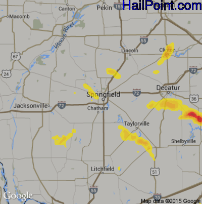 Hail Map for Springfield, IL Region on May 15, 2018