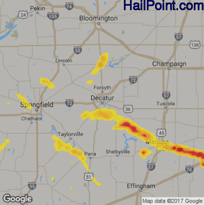 Hail Map for Decatur, IL Region on May 15, 2018