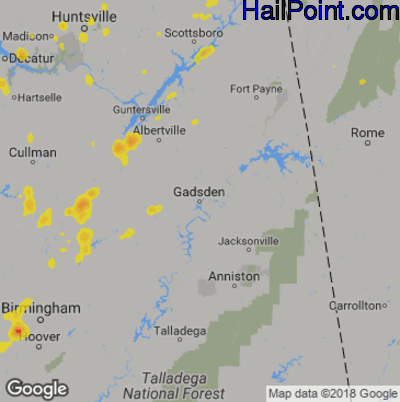 Hail Map for Gadsen, AL Region on May 15, 2018