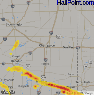 Hail Map for Champaign, IL Region on May 15, 2018