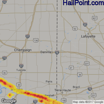 Hail Map for Danville, IL Region on May 15, 2018