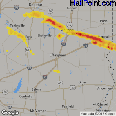 Hail Map for Effingham, IL Region on May 15, 2018