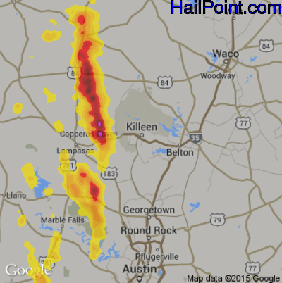 Hail Map for Killeen, TX Region on May 15, 2018