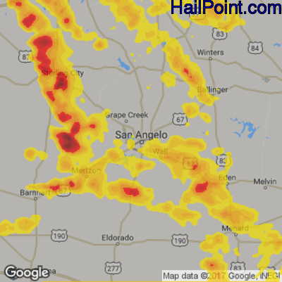 Hail Map for San Angelo, TX Region on May 15, 2018