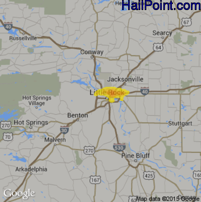 Hail Map for Little Rock, AR Region on May 15, 2018