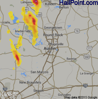 Hail Map for Austin, TX Region on May 15, 2018