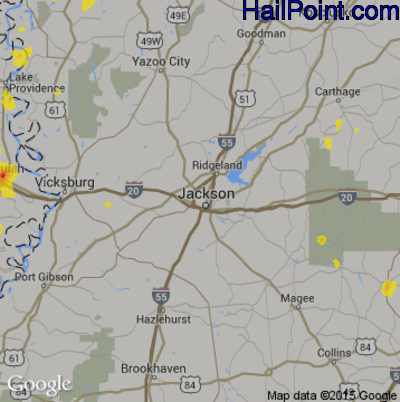 Hail Map for Jackson, MS Region on May 15, 2018