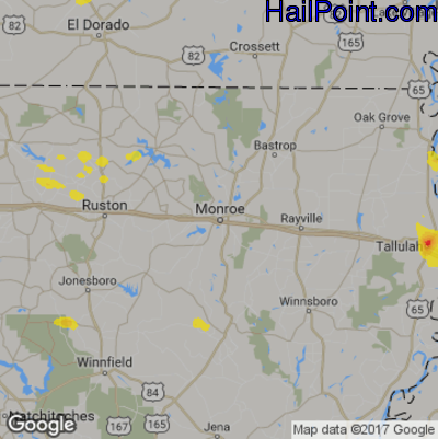 Hail Map for Monroe, LA Region on May 15, 2018