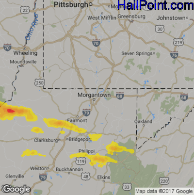 Hail Map for Morgantown, WV Region on May 15, 2018