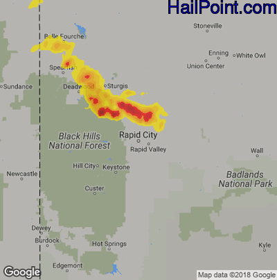 Hail Map for Rapid City, SD Region on May 16, 2018