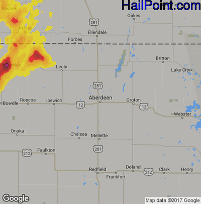 Hail Map for Aberdeen, SD Region on May 17, 2018