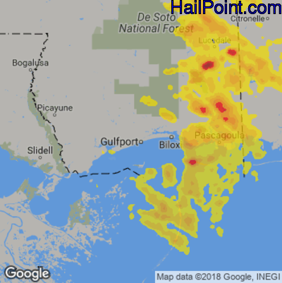 Hail Map for Gulfport, MS Region on May 17, 2018