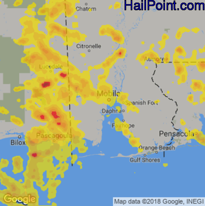 Hail Map for Mobile, AL Region on May 17, 2018