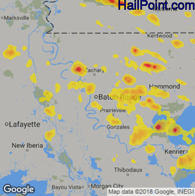 Hail Map for Baton Rouge, LA Region on May 18, 2018