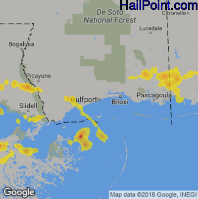 Hail Map for Gulfport, MS Region on May 18, 2018