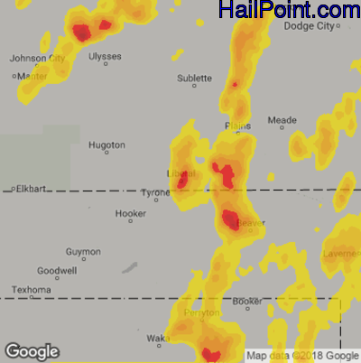 Hail Map for Liberal, KS Region on May 18, 2018