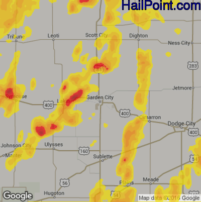 Hail Map for Garden City, KS Region on May 18, 2018