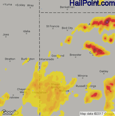 Hail Map for Goodland, KS Region on May 18, 2018