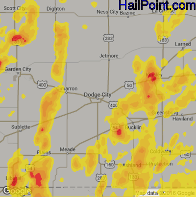 Hail Map for Dodge City, KS Region on May 18, 2018