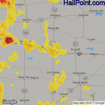 Hail Map for Hays, KS Region on May 19, 2018