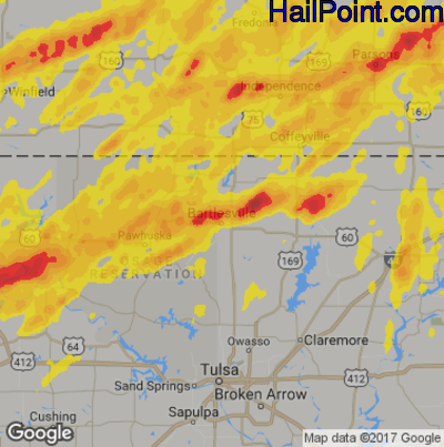 Hail Map for Bartlesville, OK Region on May 19, 2018