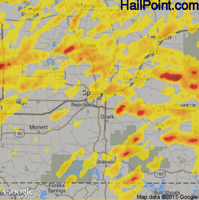 Hail Map for Springfield, MO Region on May 19, 2018