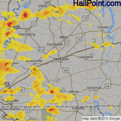 Hail Map for Jackson, TN Region on May 19, 2018