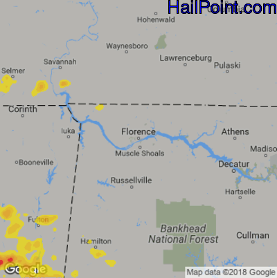 Hail Map for Florence, AL Region on May 19, 2018 