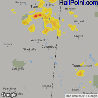 Hail Map for Columbus, MS Region on May 19, 2018