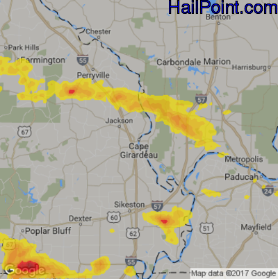 Hail Map for Cape Girardeau, MO Region on May 19, 2018