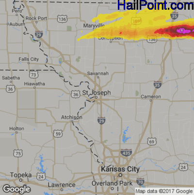 Hail Map for St. Joseph, MS Region on May 20, 2018 