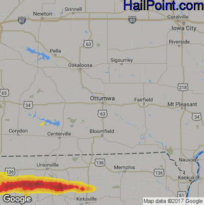 Hail Map for Ottumwa, IA Region on May 20, 2018 