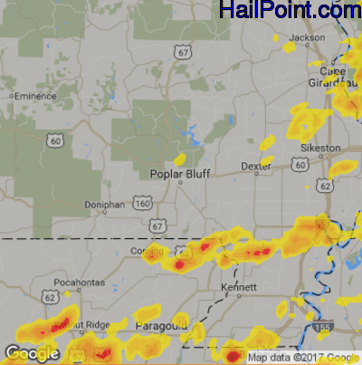 Hail Map for Poplar Bluff, MO Region on May 20, 2018