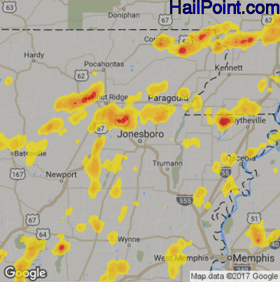 Hail Map for Jonesboro, AR Region on May 20, 2018