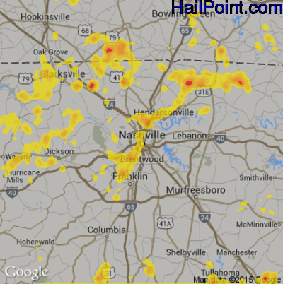 Hail Map for Nashville, TN Region on May 20, 2018