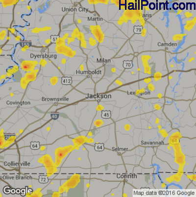 Hail Map for Jackson, TN Region on May 20, 2018