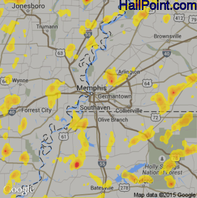 Hail Map for Memphis, TN Region on May 20, 2018