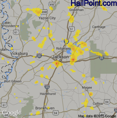 Hail Map for Jackson, MS Region on May 21, 2018 
