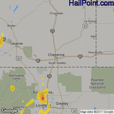 Hail Map for Cheyenne, WY Region on May 22, 2018