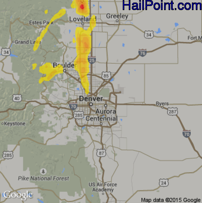 Hail Map for Denver, CO Region on May 22, 2018