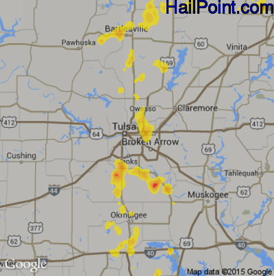 Hail Map for Tulsa, OK Region on May 23, 2018