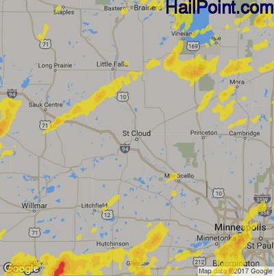 Hail Map for St Cloud, MN Region on May 24, 2018