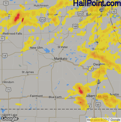 Hail Map for Mankato, MN Region on May 24, 2018
