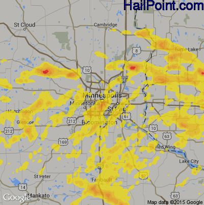 Hail Map for Minneapolis, MN Region on May 24, 2018