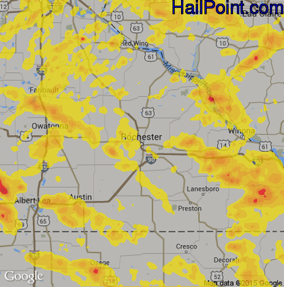 Hail Map for Rochester, MN Region on May 25, 2018