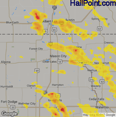 Hail Map for Mason City, IA Region on May 25, 2018