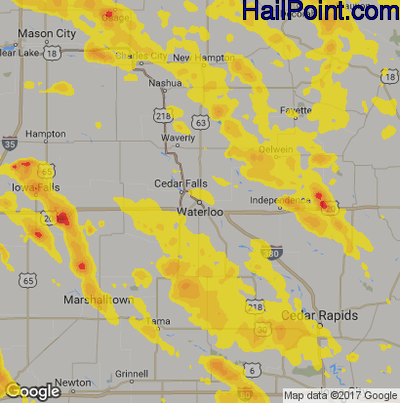 Hail Map for Waterloo, IA Region on May 25, 2018