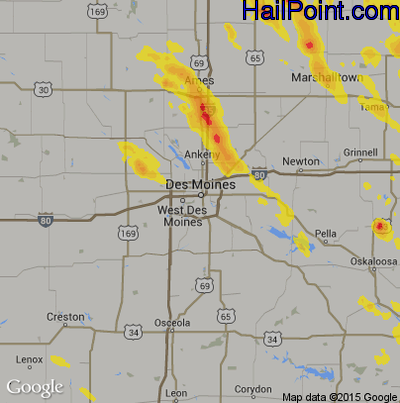 Hail Map for Des Moines, IA Region on May 25, 2018